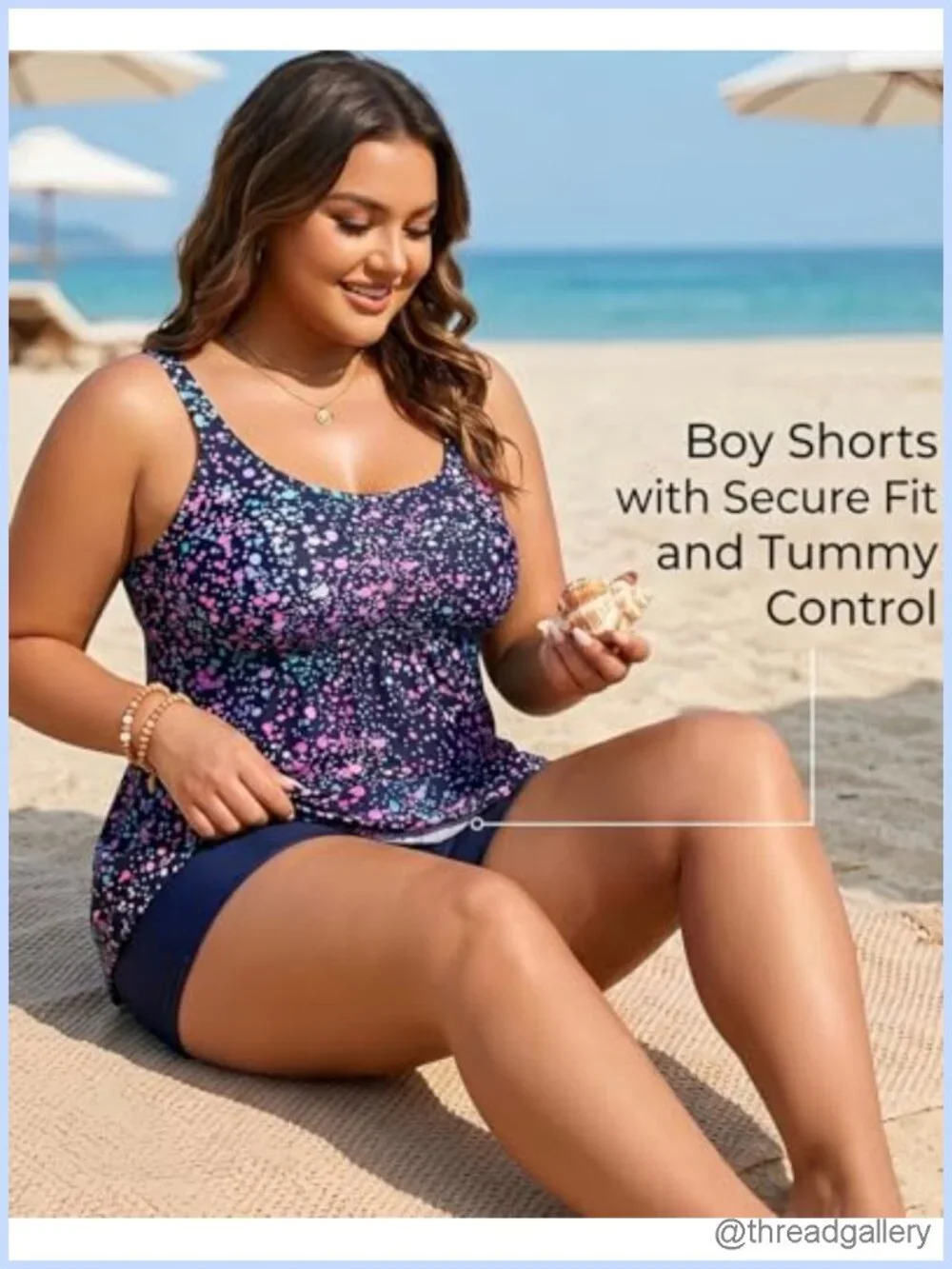 Plus Size Tankini 2 Piece Flowy Top Boy Shorts